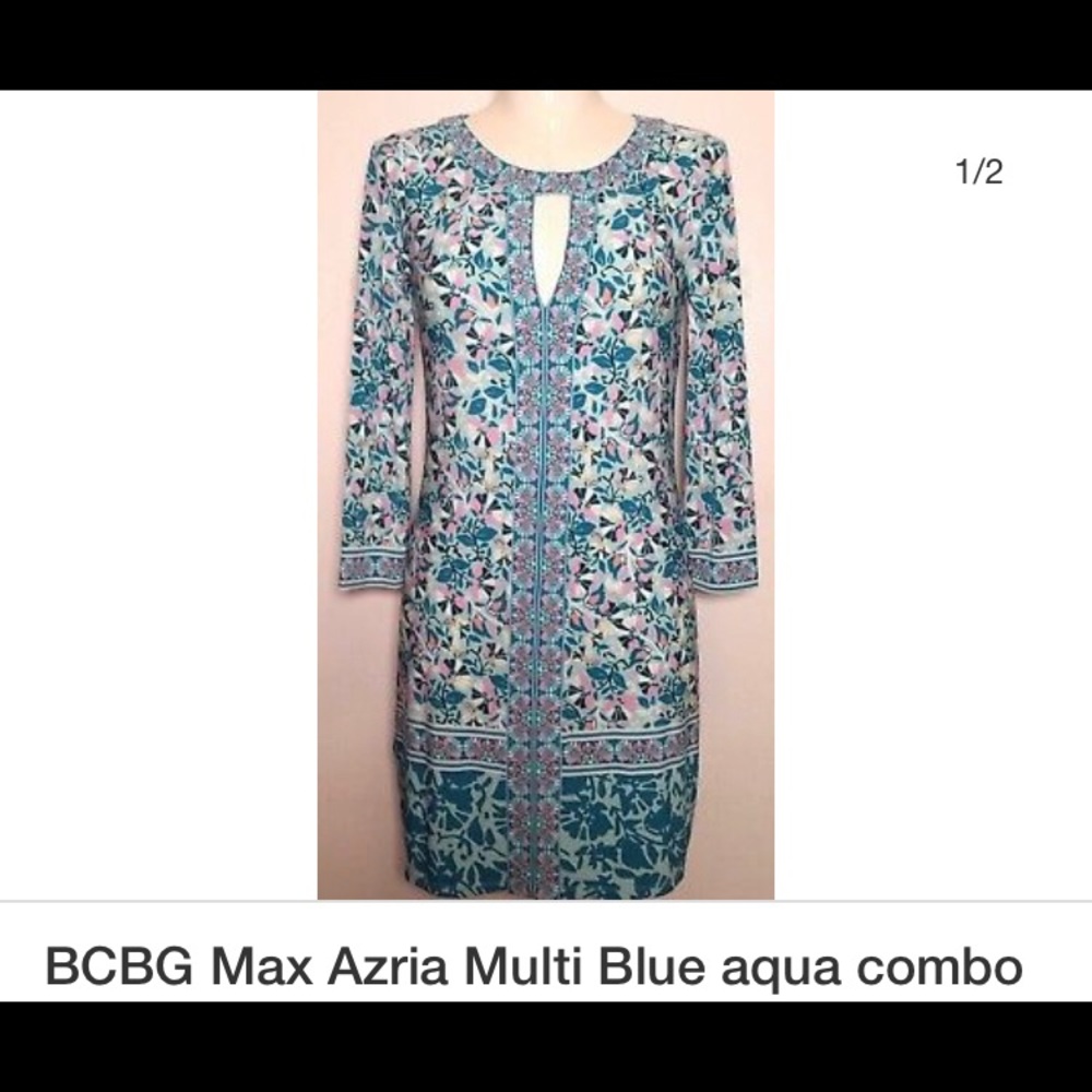 BCBGMAXAZRIA MULTI COLOR BLUE AQUA COMBO DRESS